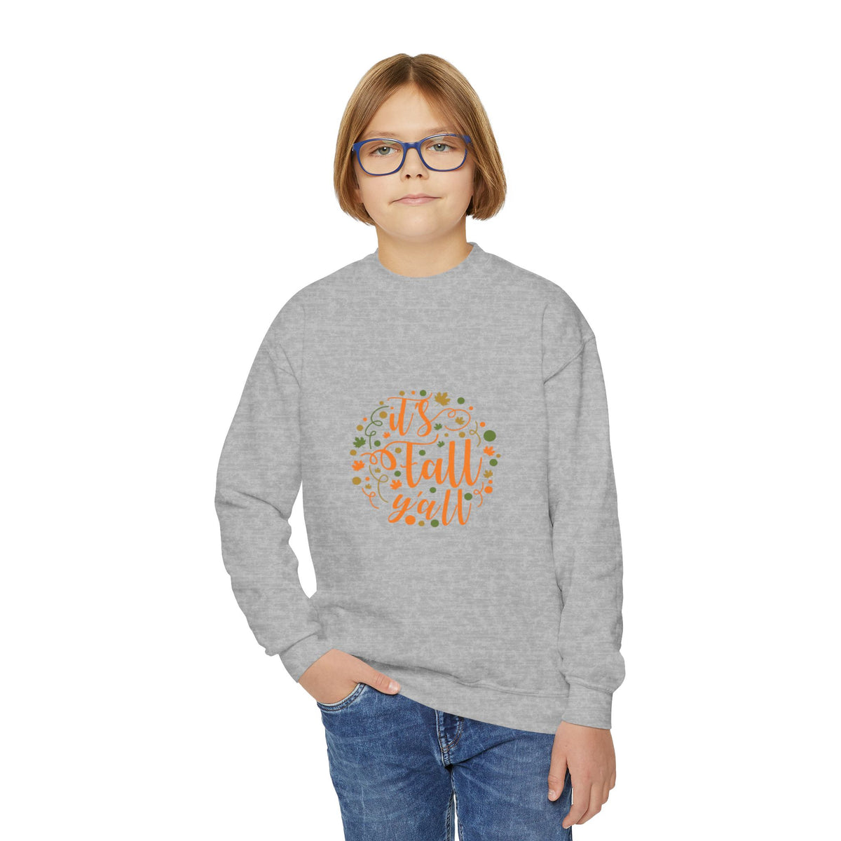 Youth Crewneck Sweatshirt — "It's Fall Y'all" Autumn Kids Pullover