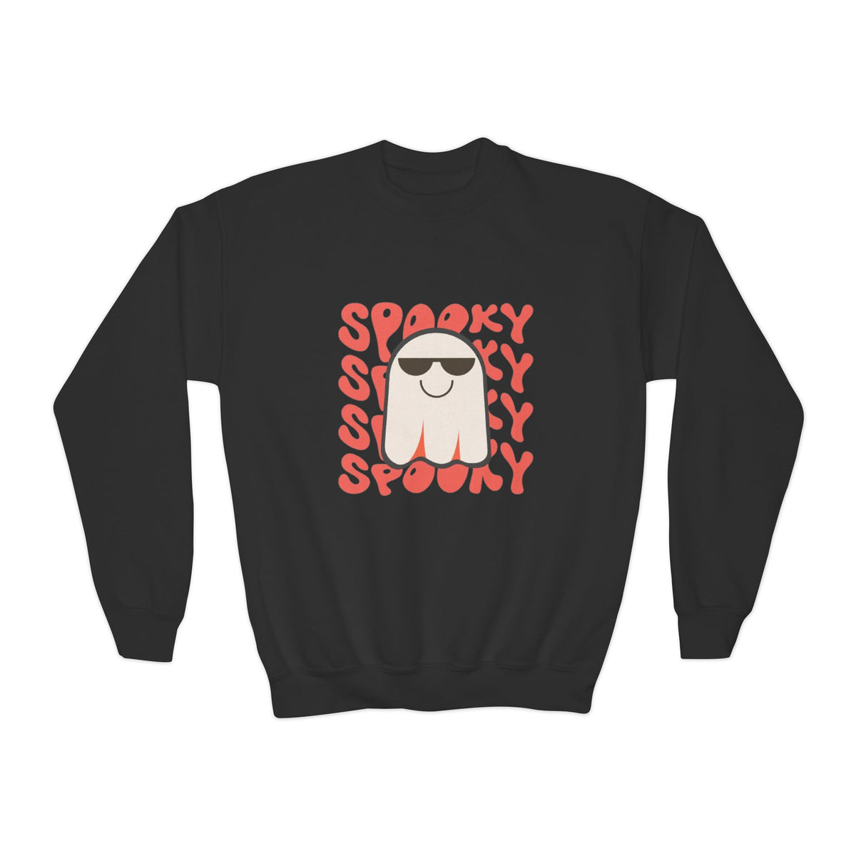 Youth Crewneck Sweatshirt — 'Spooky' Cool Ghost Kids Halloween Sweatshirt