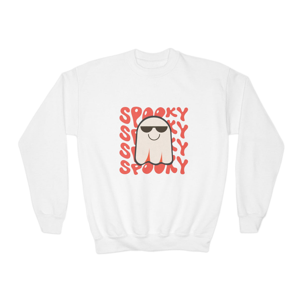 Youth Crewneck Sweatshirt — 'Spooky' Cool Ghost Kids Halloween Sweatshirt
