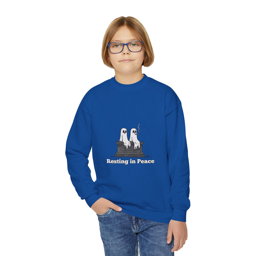 Youth Crewneck Sweatshirt — Cute Ghost Duo "Disturbing the Peace" Graphic