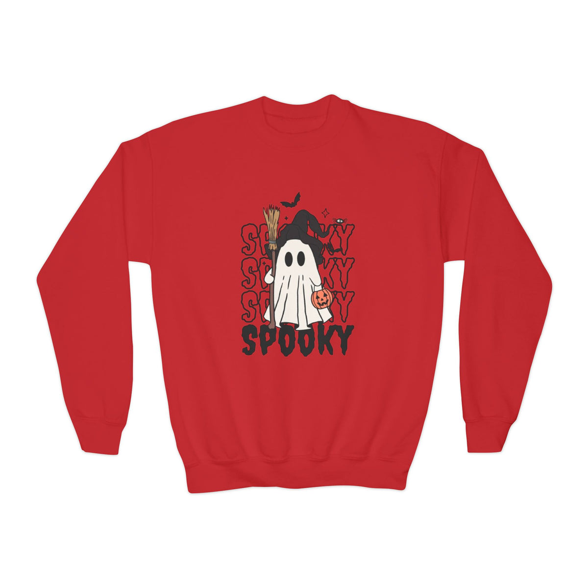 Youth Spooky Ghost Crewneck Sweatshirt — Halloween Kids Pullover