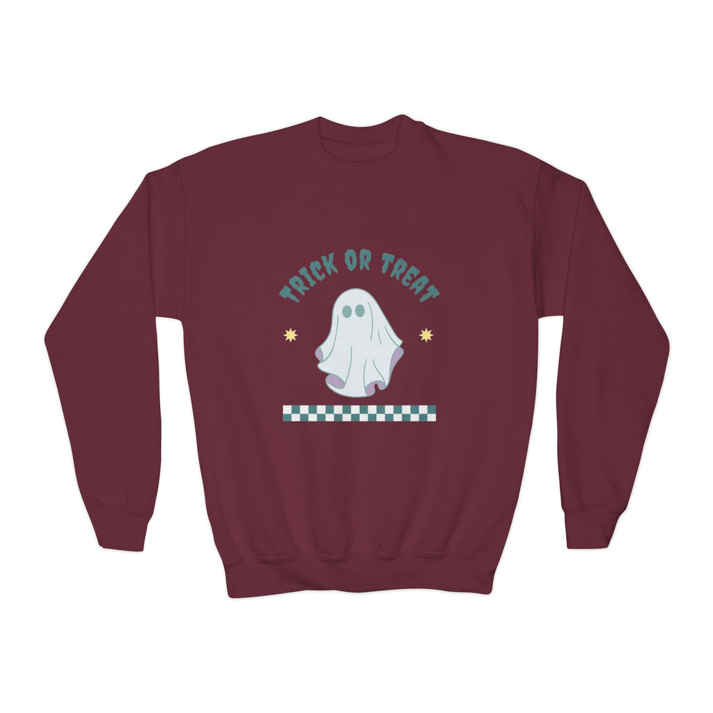 Youth Halloween Sweatshirt - 'Trick or Treat' Cute Ghost Crewneck