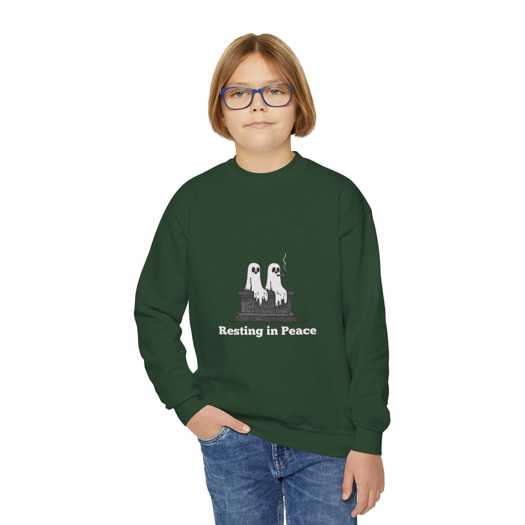 Youth Crewneck Sweatshirt — Cute Ghost Duo "Disturbing the Peace" Graphic