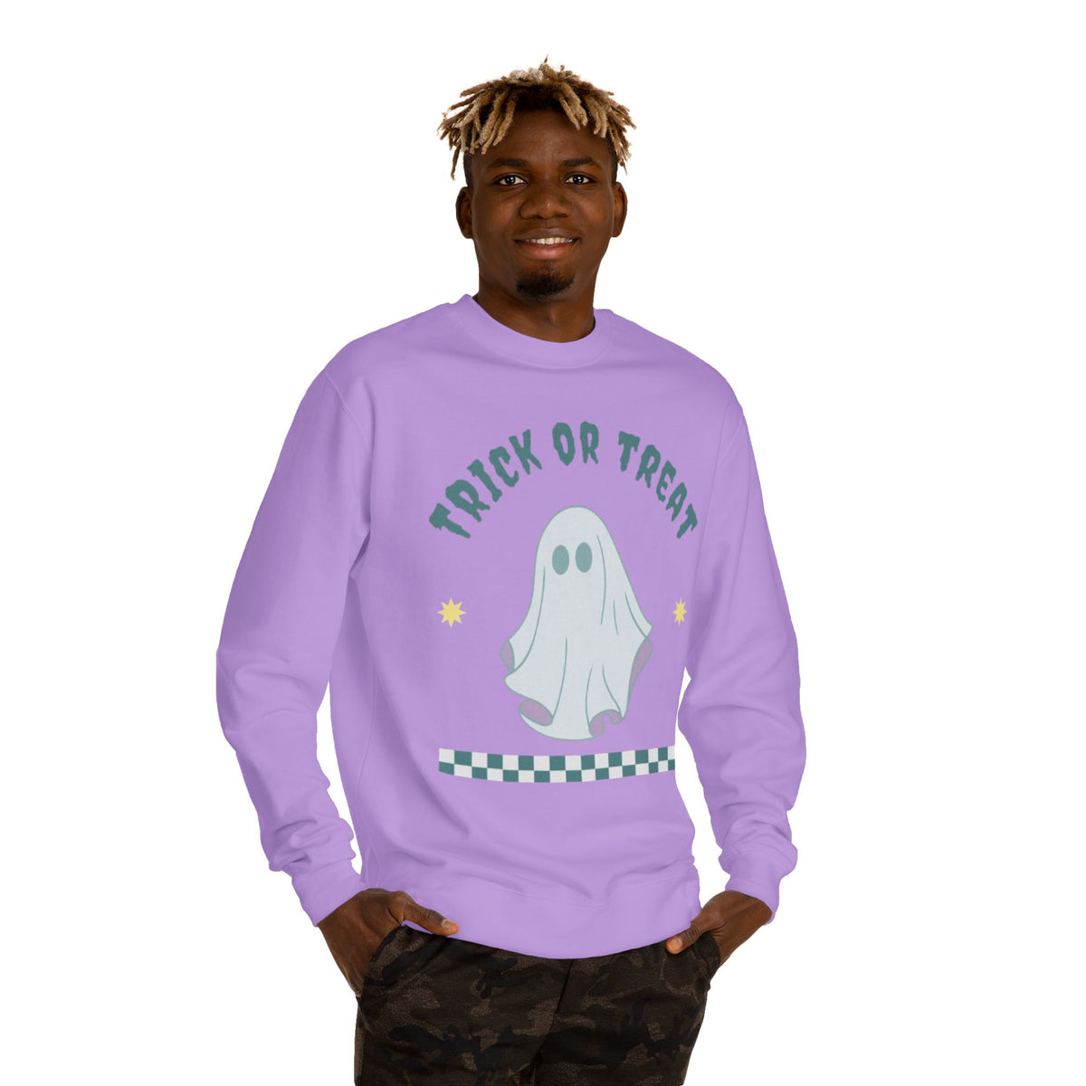 Halloween Ghost Sweatshirt — "Happy Halloween" Trick or Treat Crewneck