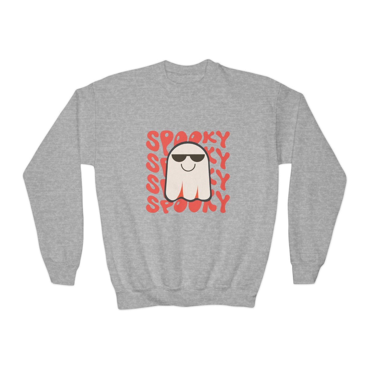 Youth Crewneck Sweatshirt — 'Spooky' Cool Ghost Kids Halloween Sweatshirt