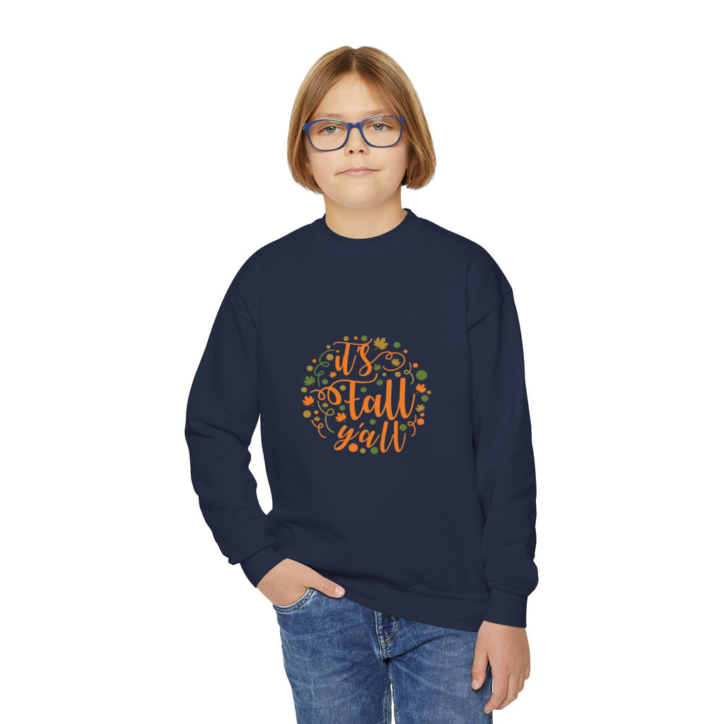 Youth Crewneck Sweatshirt — "It's Fall Y'all" Autumn Kids Pullover