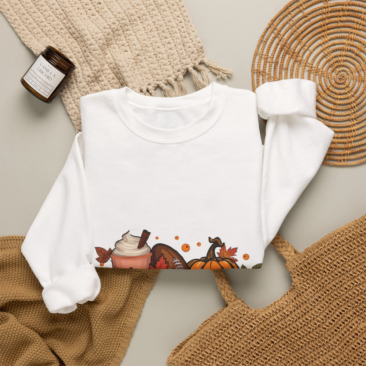 Fall Crewneck Sweatshirt - "Tis The Season" Pumpkin & Latte Autumn Design