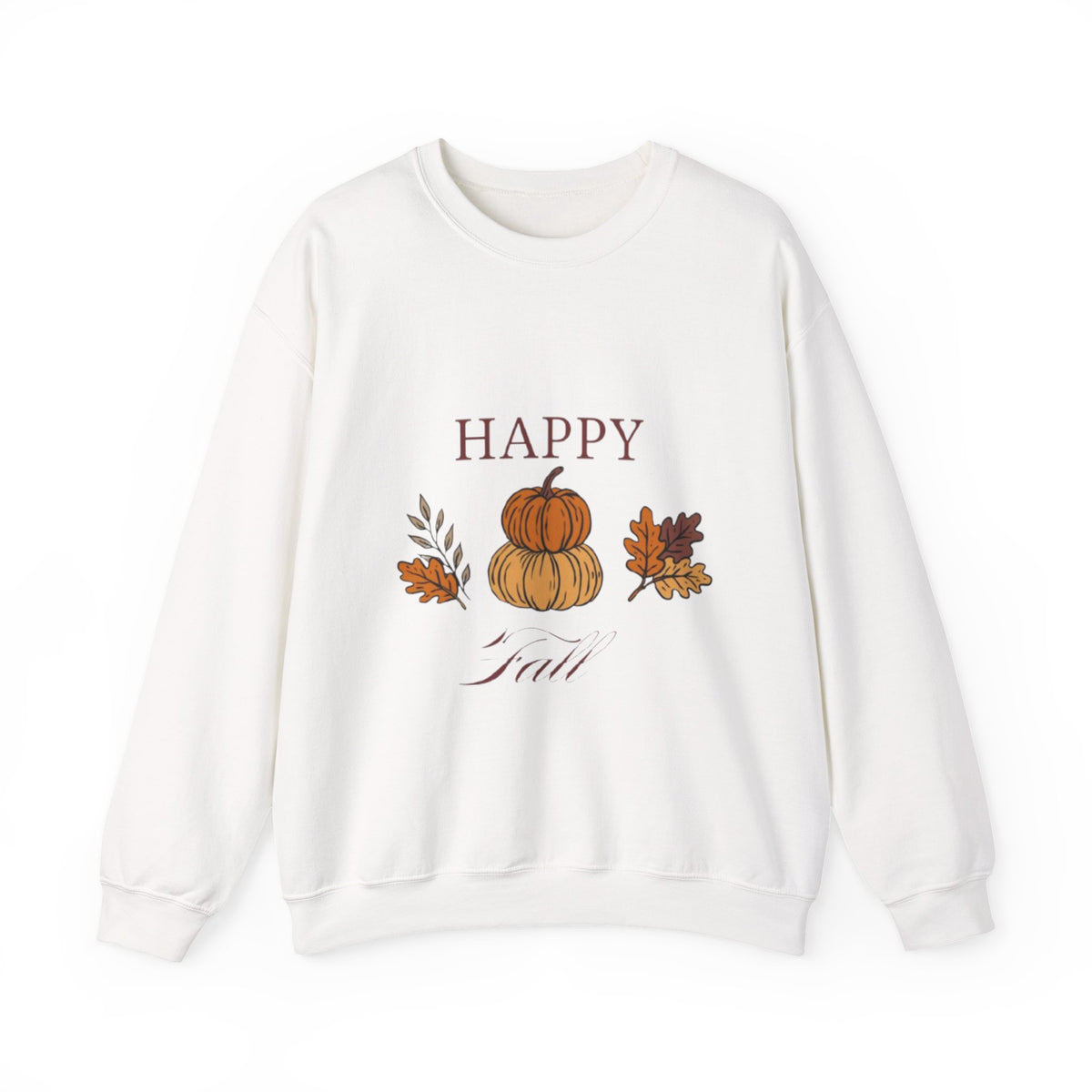 Happy Fall Crewneck Sweatshirt — Cozy Pumpkin & Autumn Leaves Pullover