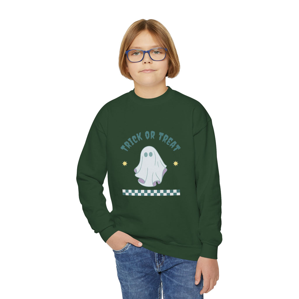 Youth Halloween Sweatshirt - 'Trick or Treat' Cute Ghost Crewneck