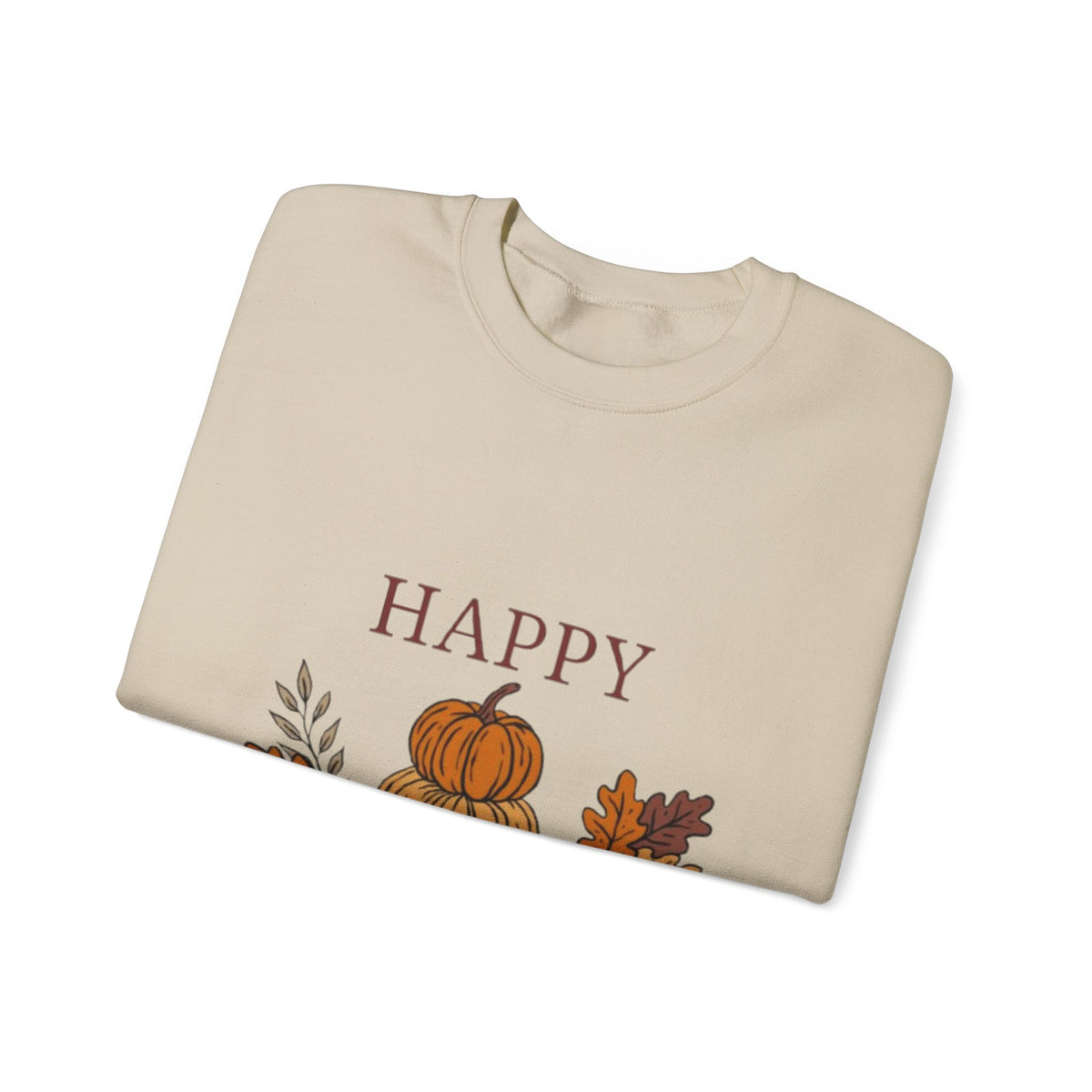 Happy Fall Crewneck Sweatshirt — Cozy Pumpkin & Autumn Leaves Pullover