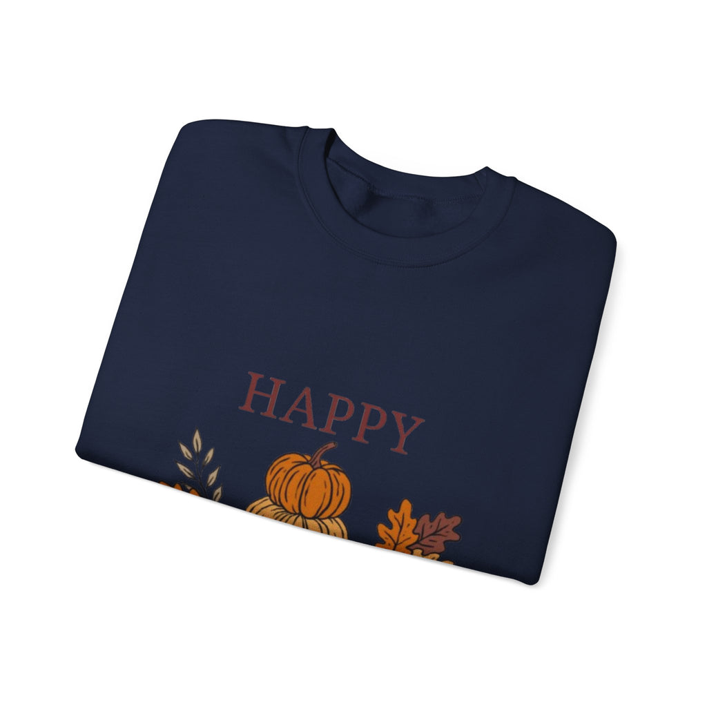 Happy Fall Crewneck Sweatshirt — Cozy Pumpkin & Autumn Leaves Pullover