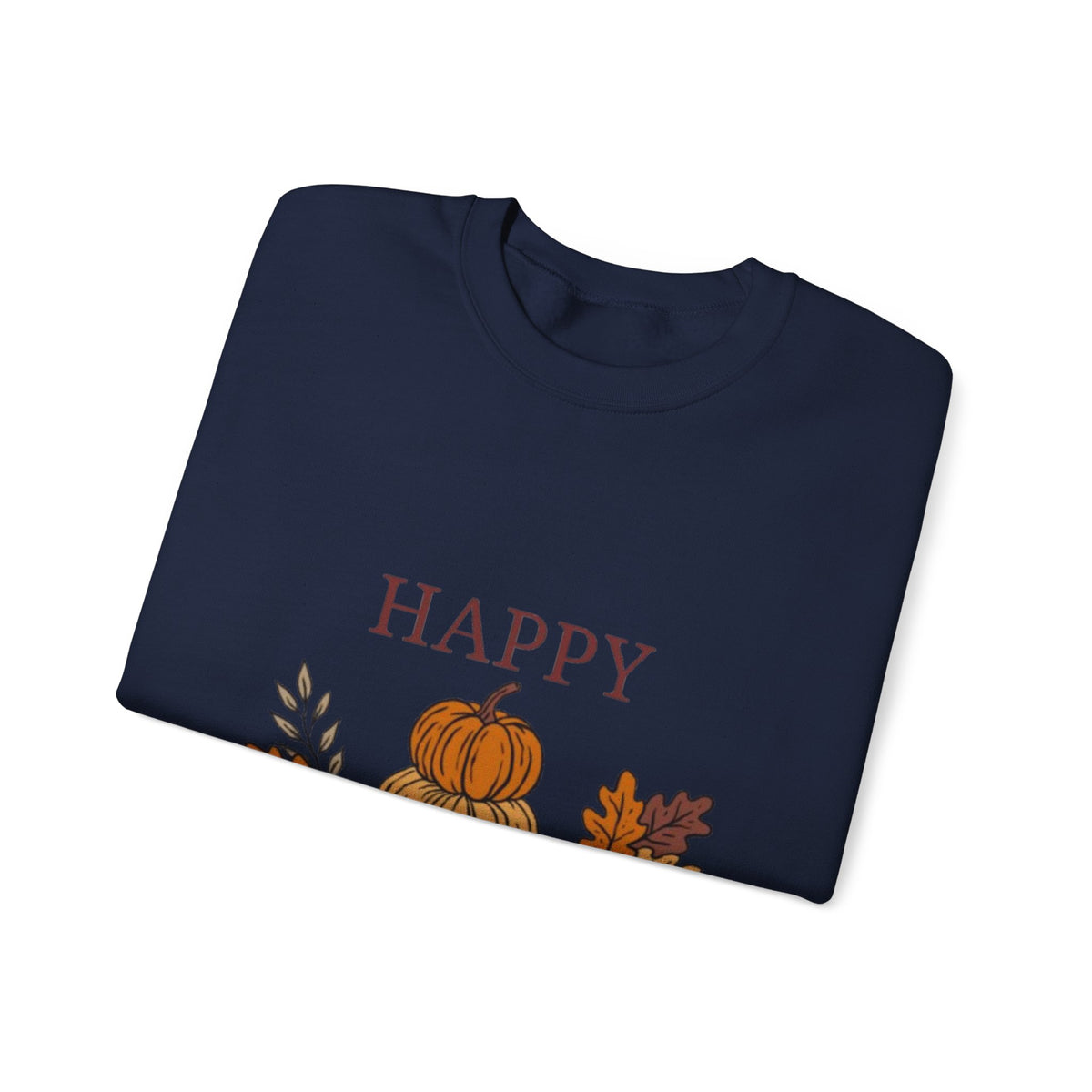 Happy Fall Crewneck Sweatshirt — Cozy Pumpkin & Autumn Leaves Pullover