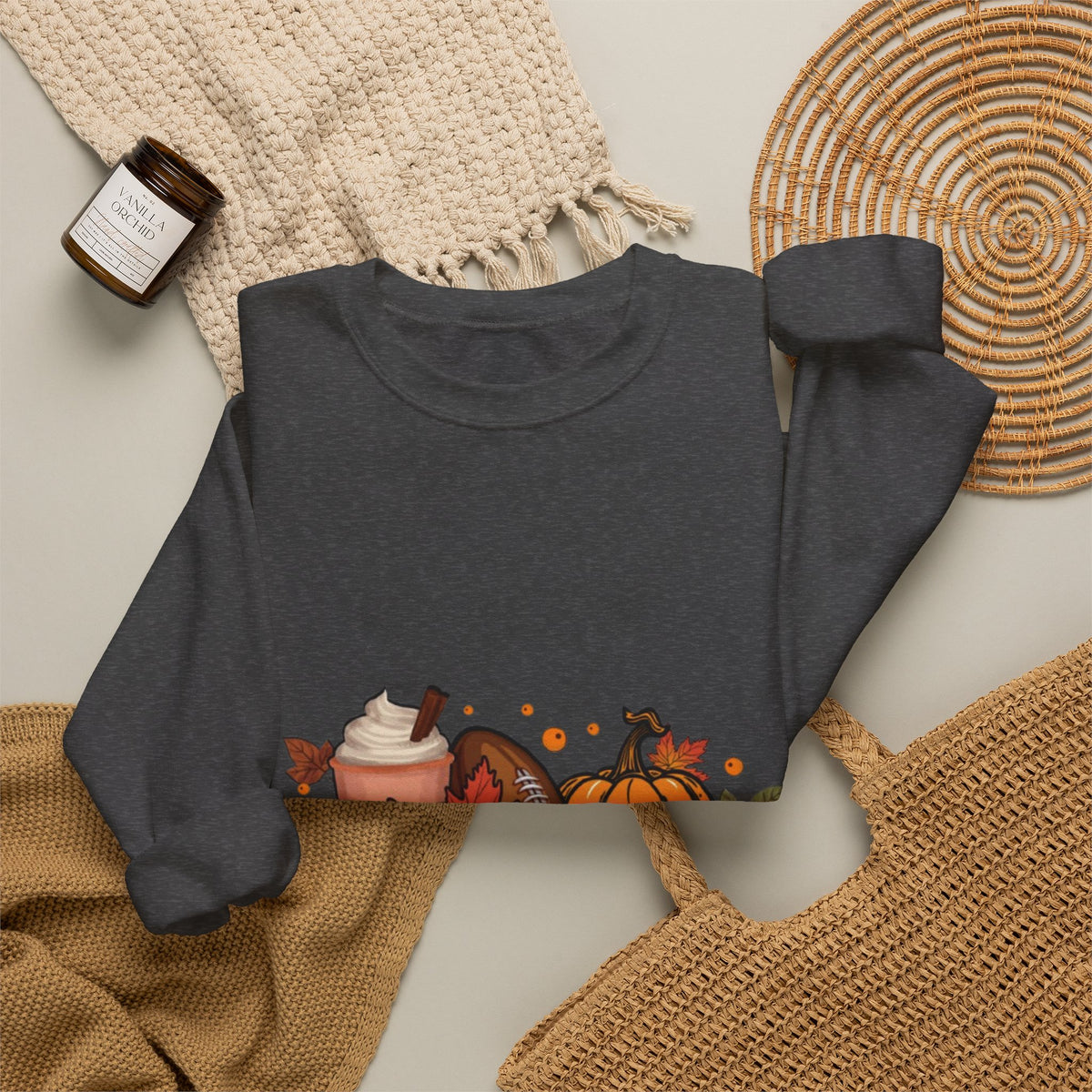 Fall Crewneck Sweatshirt - "Tis The Season" Pumpkin & Latte Autumn Design