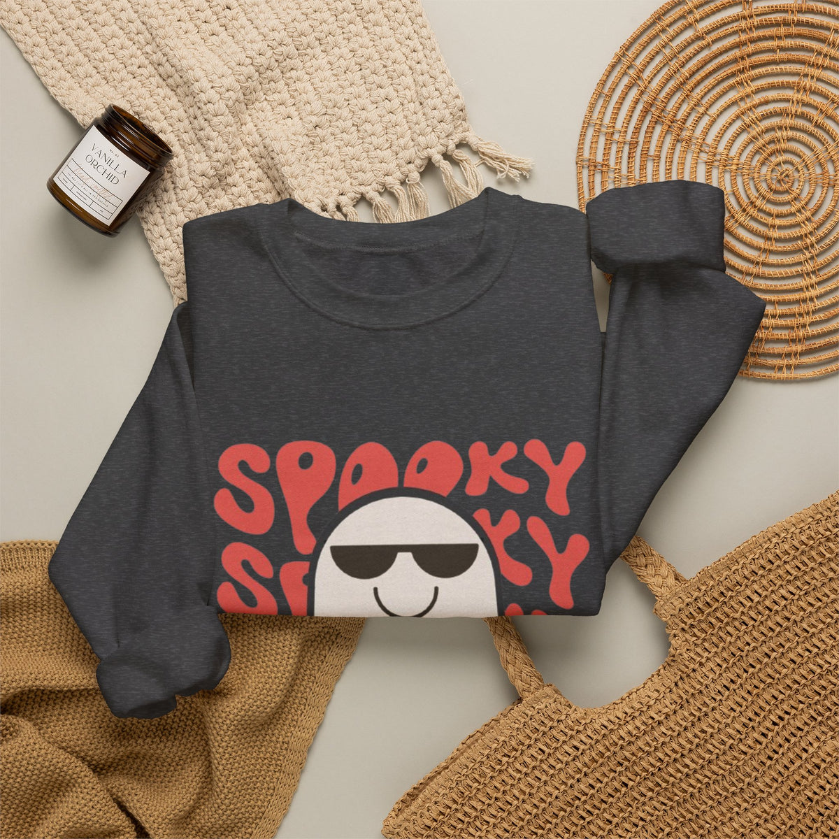 Ghost Graphic Sweatshirt — "Spooky" Retro Cute Halloween Crewneck