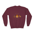 Youth Crewneck Sweatshirt — "Happy Fall" Pumpkin & Leaves Kids Sweatshirt