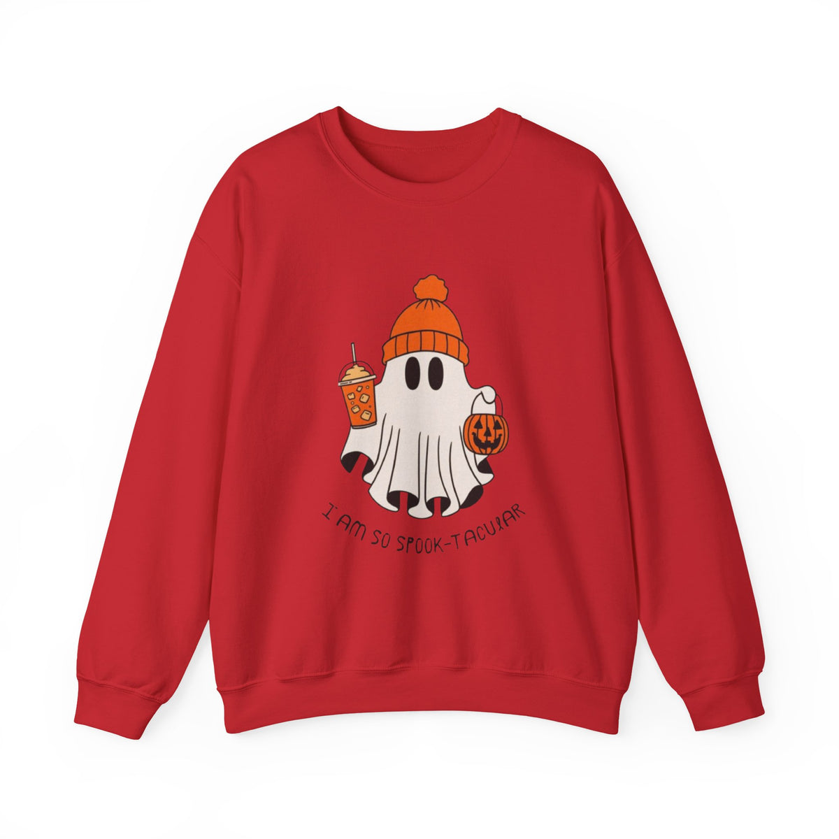 Spooky-Tacular Ghost Sweatshirt — Cute Halloween Ghost with Pumpkin & Coffee