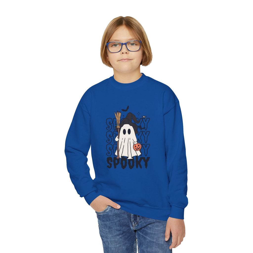 Youth Spooky Ghost Crewneck Sweatshirt — Halloween Kids Pullover