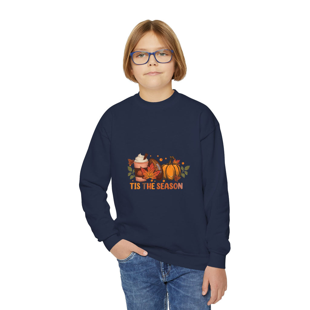 Youth Crewneck Sweatshirt — "Tis the Season" Pumpkin Fall Graphic