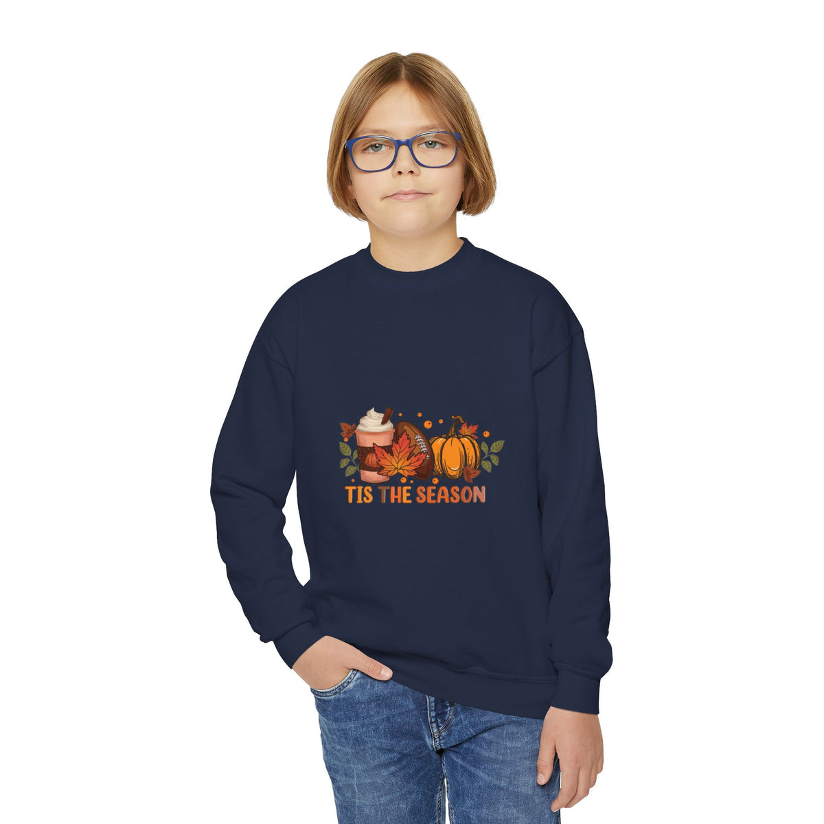 Youth Crewneck Sweatshirt — "Tis the Season" Pumpkin Fall Graphic