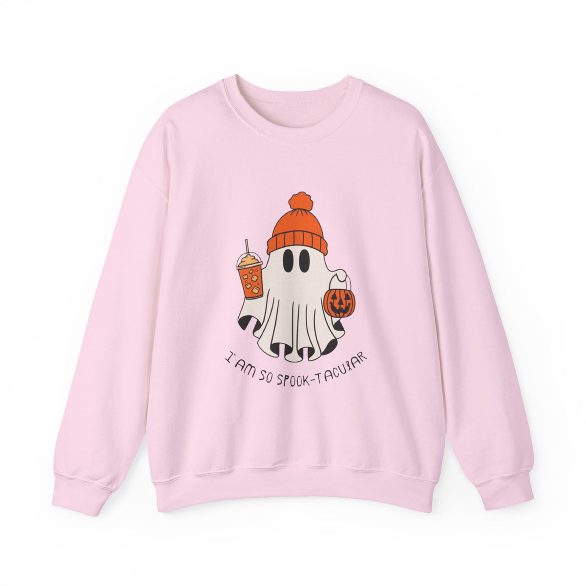 Spooky-Tacular Ghost Sweatshirt — Cute Halloween Ghost with Pumpkin & Coffee