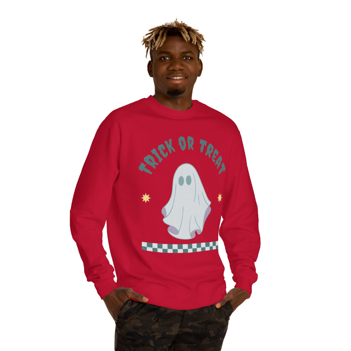 Halloween Ghost Sweatshirt — "Happy Halloween" Trick or Treat Crewneck