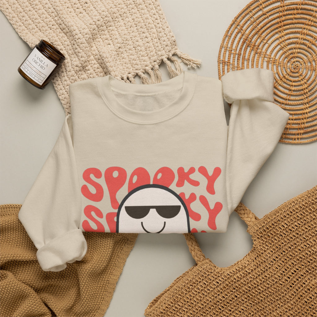 Ghost Graphic Sweatshirt — "Spooky" Retro Cute Halloween Crewneck