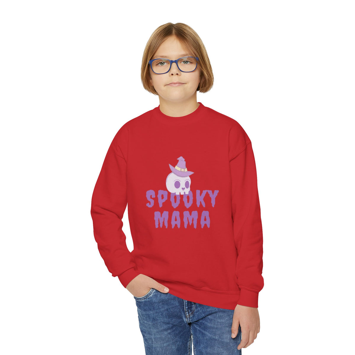 Youth Sweatshirt — "Spooky Mama" Ghost Halloween Crewneck