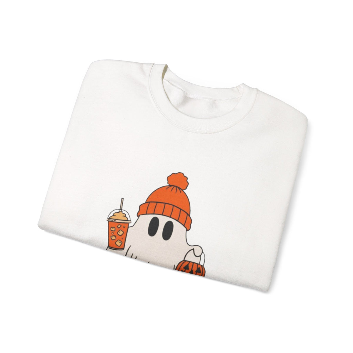 Spooky-Tacular Ghost Sweatshirt — Cute Halloween Ghost with Pumpkin & Coffee