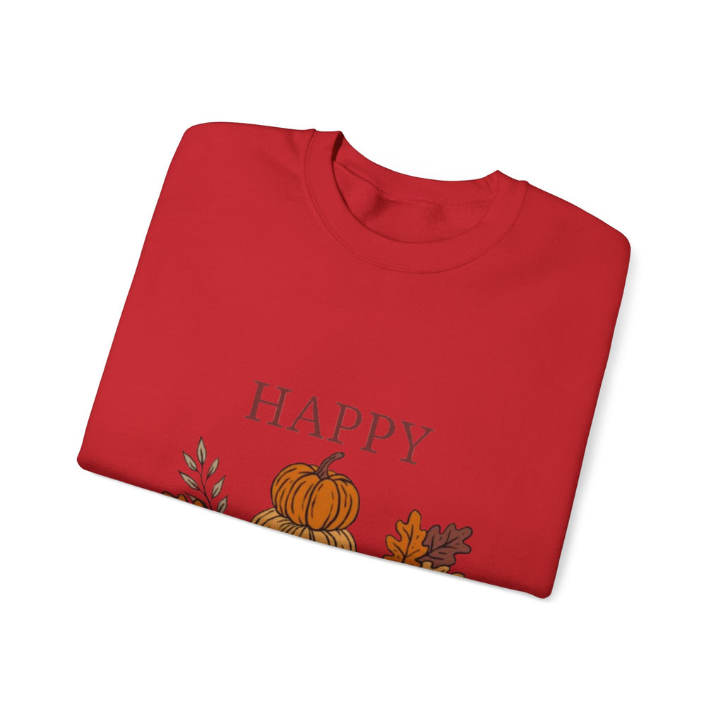 Happy Fall Crewneck Sweatshirt — Cozy Pumpkin & Autumn Leaves Pullover