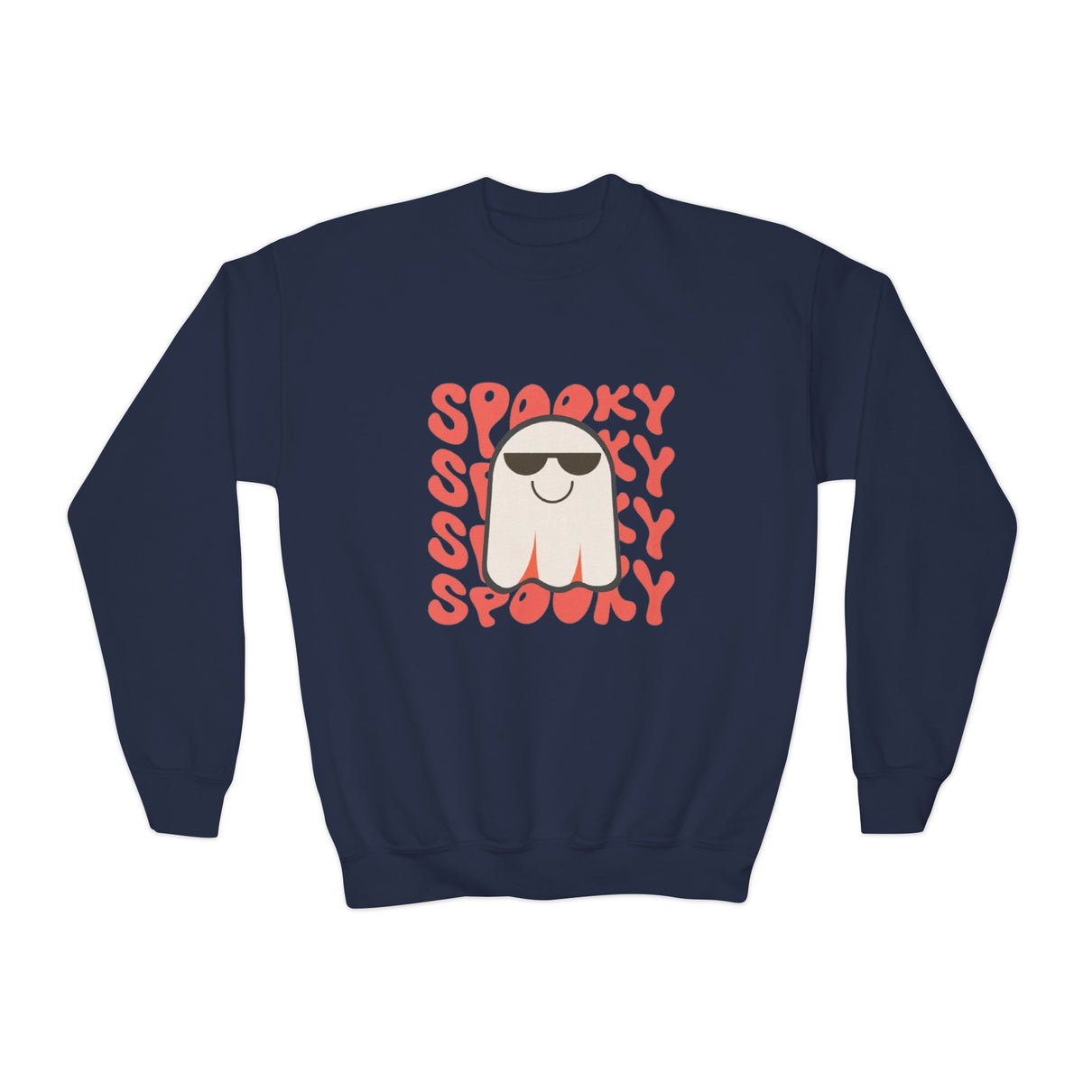 Youth Crewneck Sweatshirt — 'Spooky' Cool Ghost Kids Halloween Sweatshirt