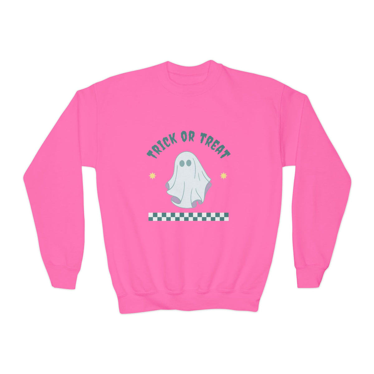 Youth Halloween Sweatshirt - 'Trick or Treat' Cute Ghost Crewneck