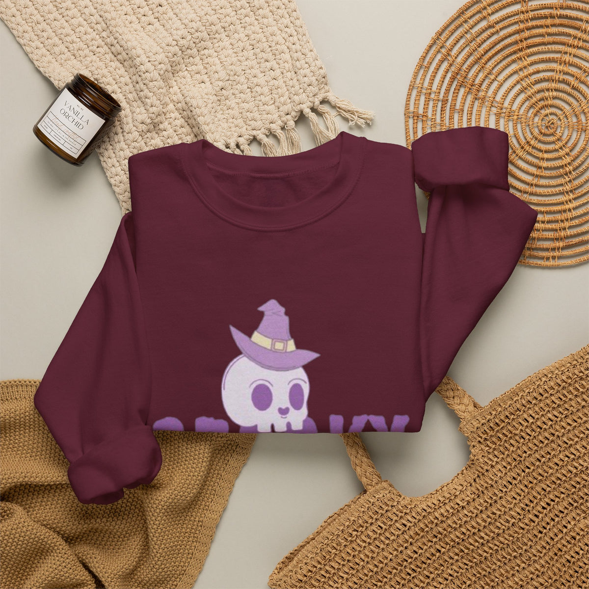 Spooky Mama Sweatshirt – Cute Purple Skull Witch Halloween Crewneck