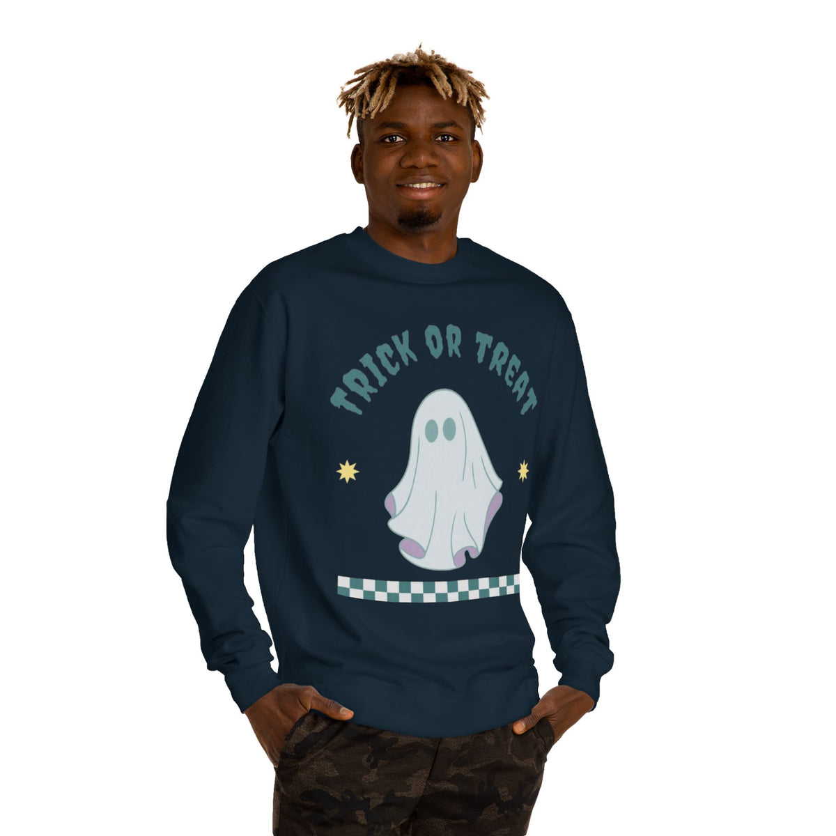 Halloween Ghost Sweatshirt — "Happy Halloween" Trick or Treat Crewneck