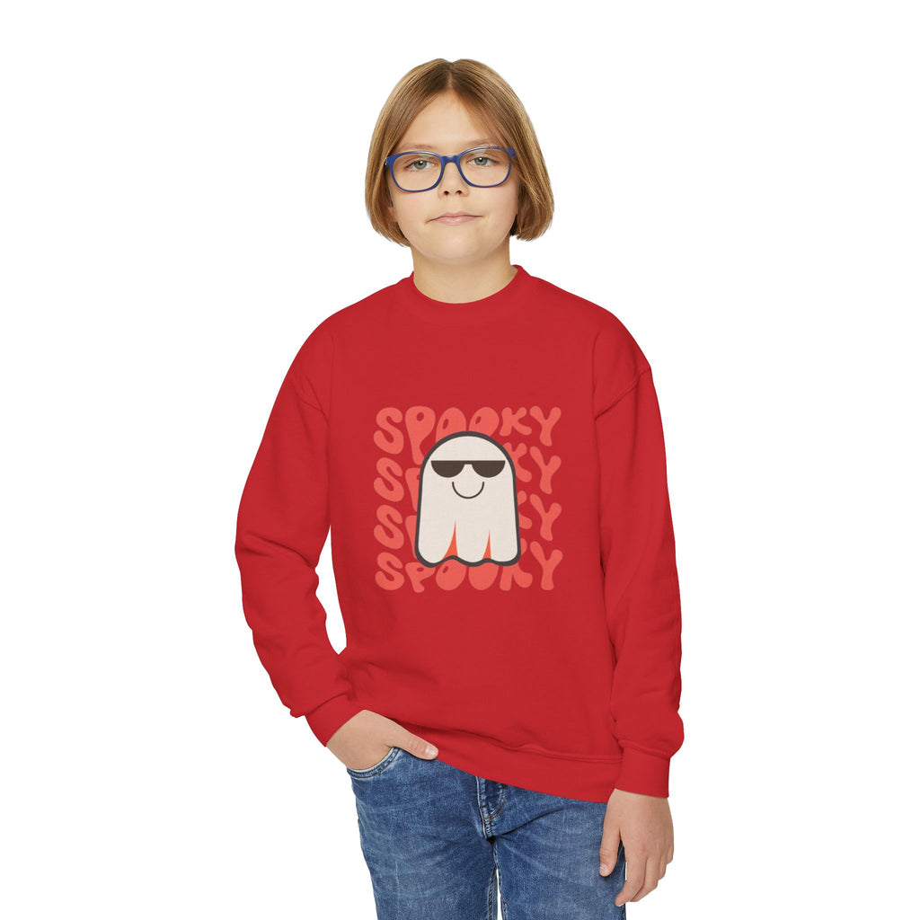 Youth Crewneck Sweatshirt — 'Spooky' Cool Ghost Kids Halloween Sweatshirt
