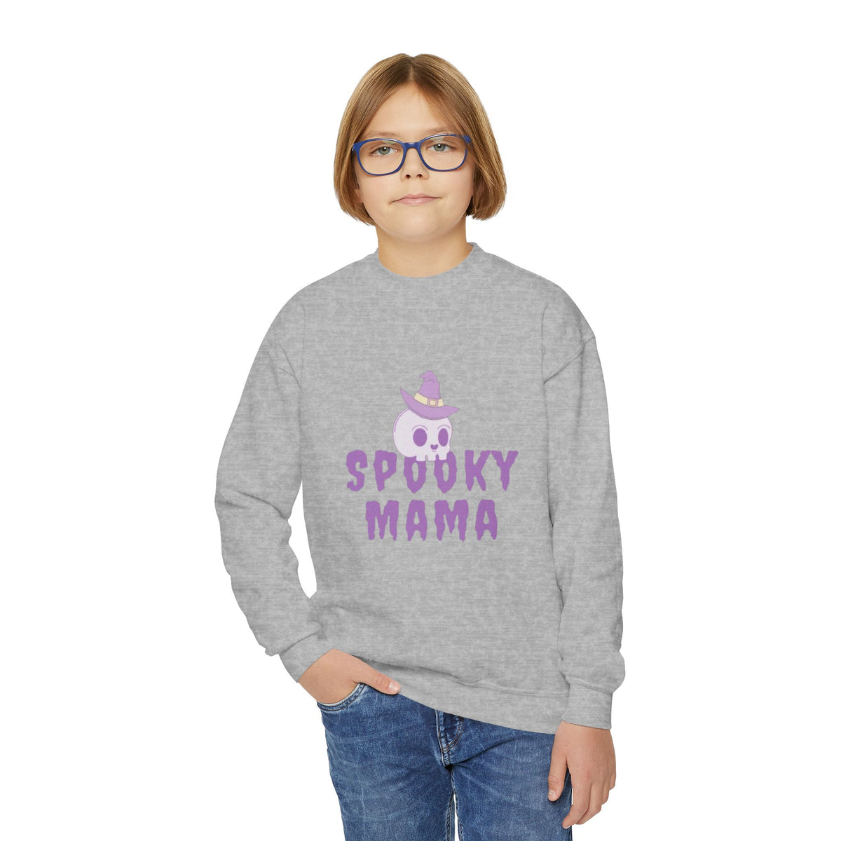 Youth Sweatshirt — "Spooky Mama" Ghost Halloween Crewneck