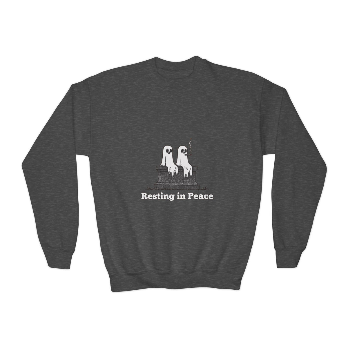 Youth Crewneck Sweatshirt — Cute Ghost Duo "Disturbing the Peace" Graphic