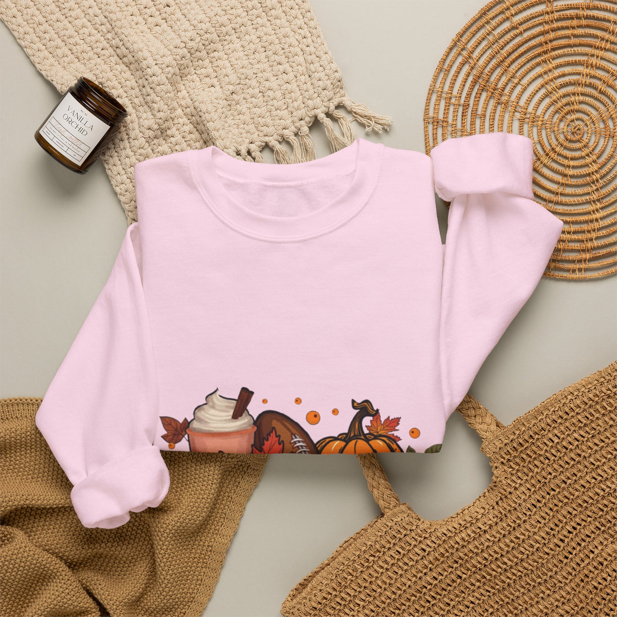 Fall Crewneck Sweatshirt - "Tis The Season" Pumpkin & Latte Autumn Design