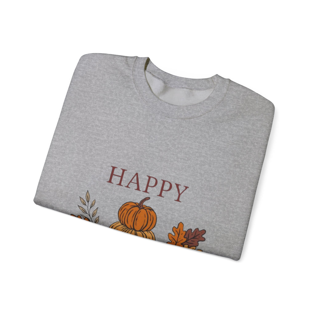 Happy Fall Crewneck Sweatshirt — Cozy Pumpkin & Autumn Leaves Pullover