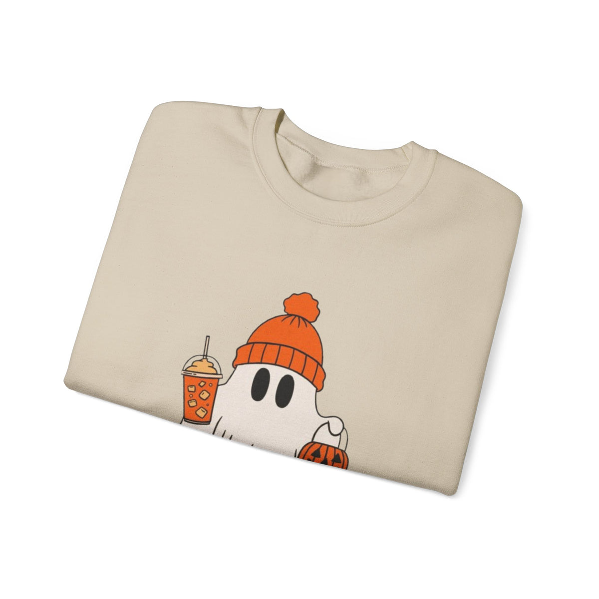 Spooky-Tacular Ghost Sweatshirt — Cute Halloween Ghost with Pumpkin & Coffee
