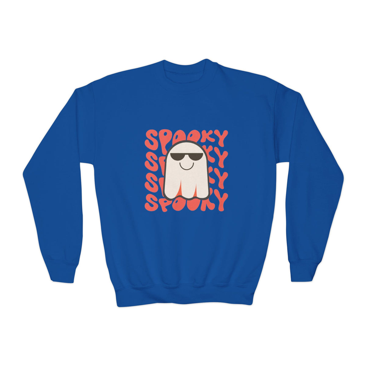 Youth Crewneck Sweatshirt — 'Spooky' Cool Ghost Kids Halloween Sweatshirt