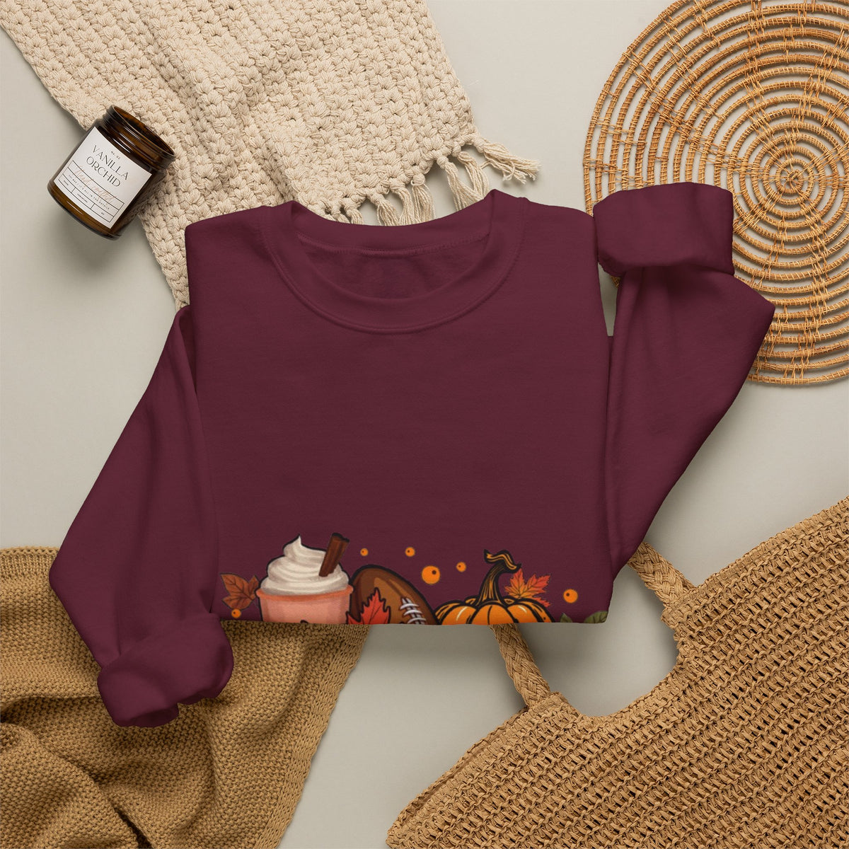 Fall Crewneck Sweatshirt - "Tis The Season" Pumpkin & Latte Autumn Design