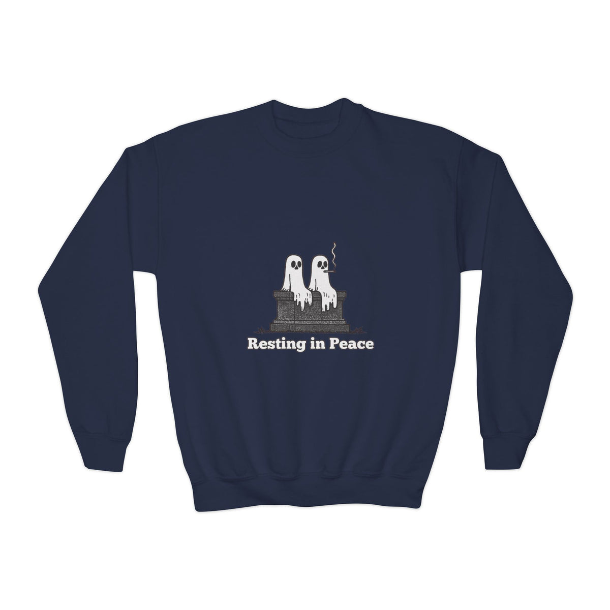 Youth Crewneck Sweatshirt — Cute Ghost Duo "Disturbing the Peace" Graphic