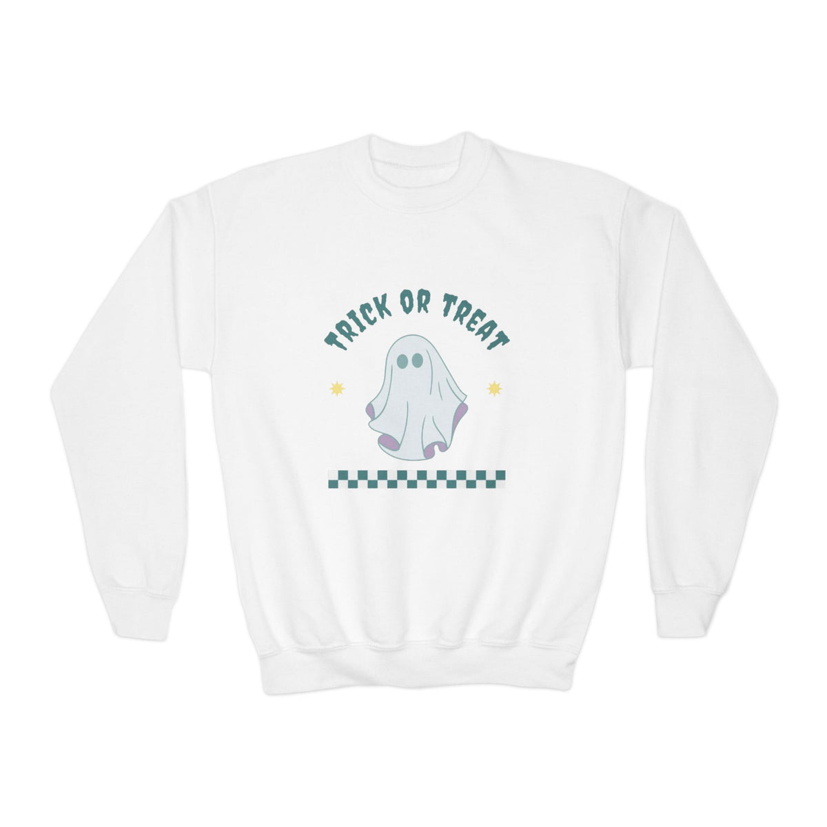 Youth Halloween Sweatshirt - 'Trick or Treat' Cute Ghost Crewneck