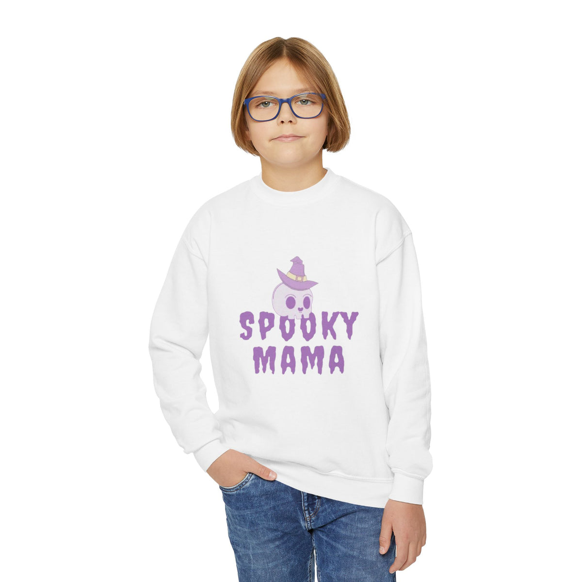 Youth Sweatshirt — "Spooky Mama" Ghost Halloween Crewneck