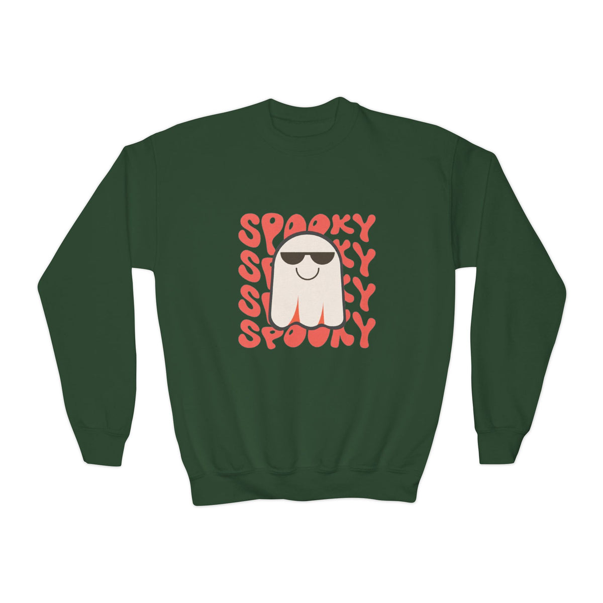 Youth Crewneck Sweatshirt — 'Spooky' Cool Ghost Kids Halloween Sweatshirt