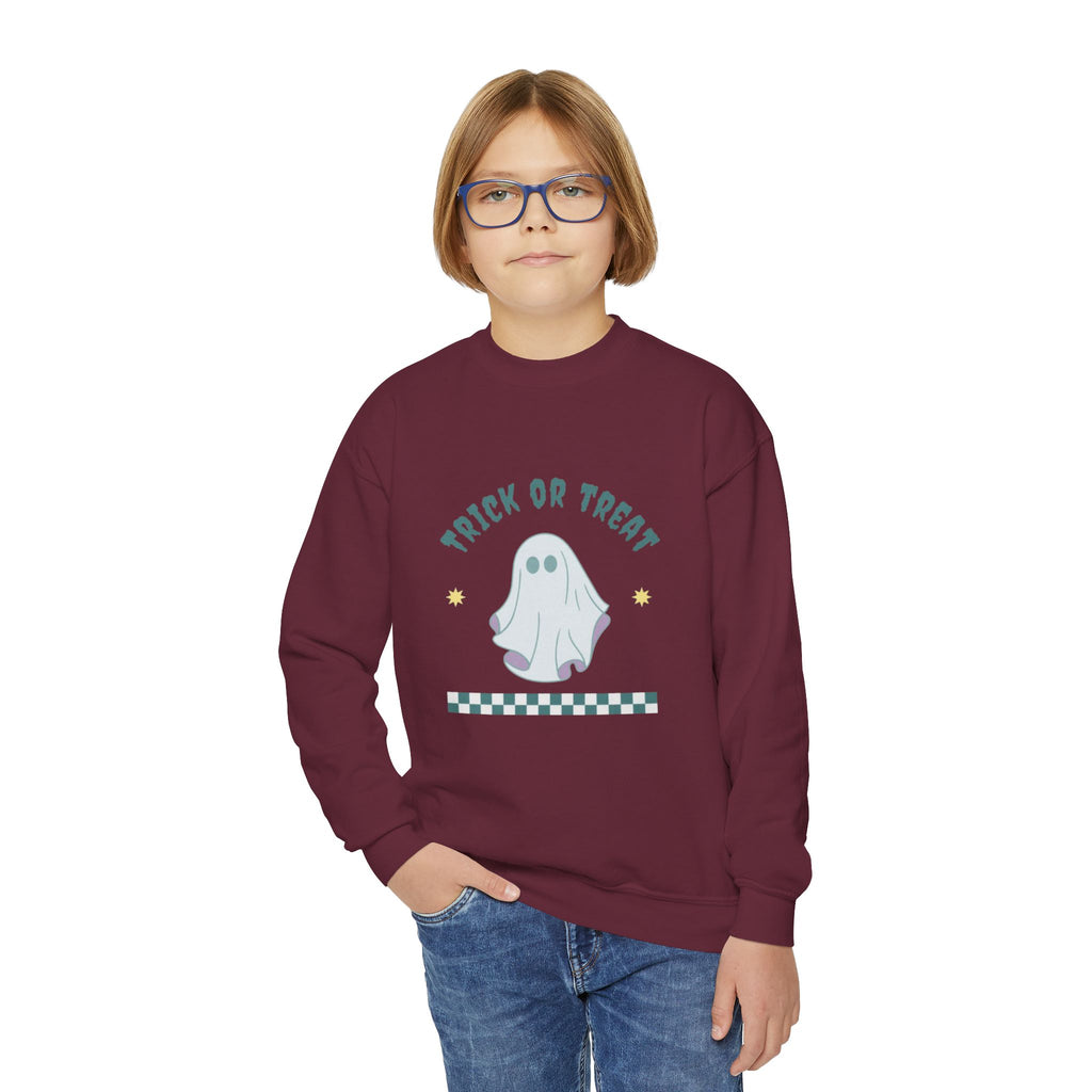 Youth Halloween Sweatshirt - 'Trick or Treat' Cute Ghost Crewneck