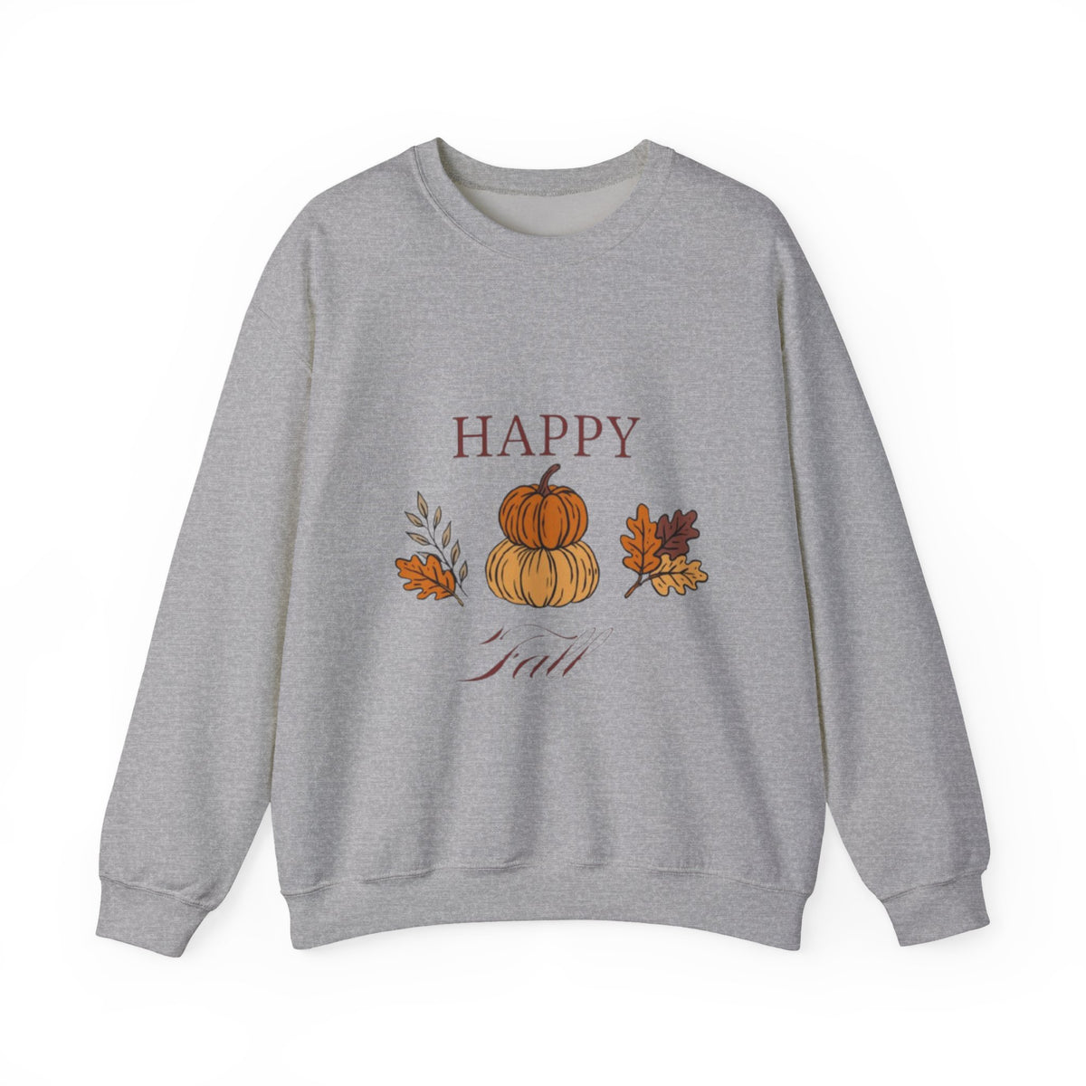 Happy Fall Crewneck Sweatshirt — Cozy Pumpkin & Autumn Leaves Pullover