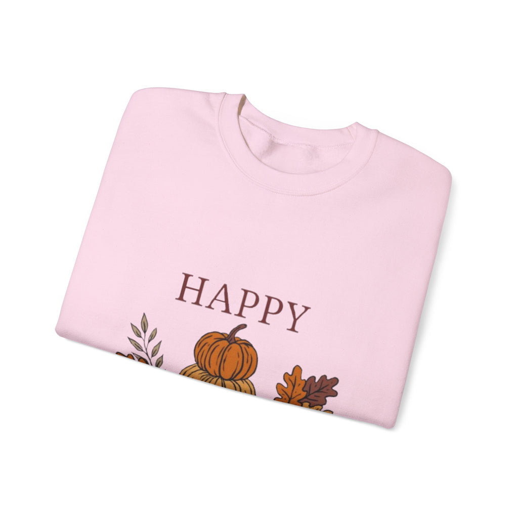 Happy Fall Crewneck Sweatshirt — Cozy Pumpkin & Autumn Leaves Pullover