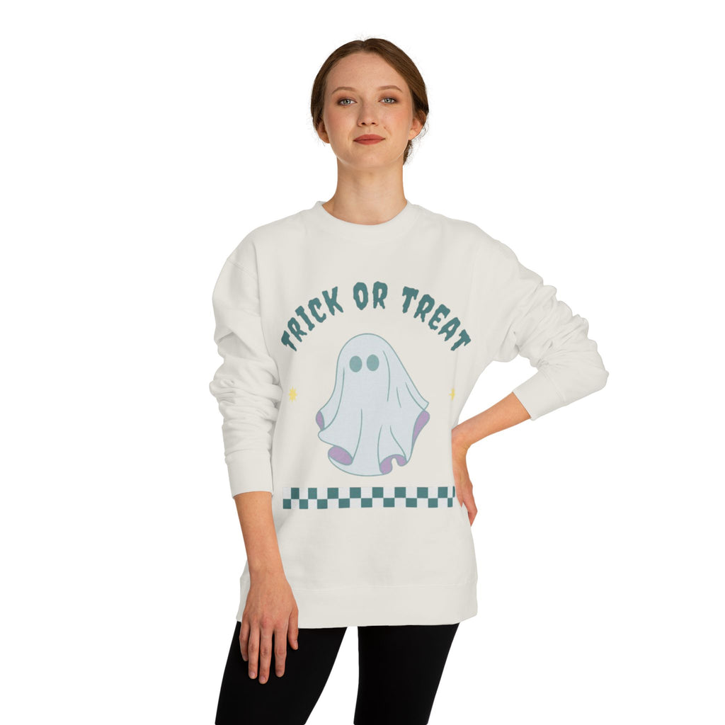 Halloween Ghost Sweatshirt — "Happy Halloween" Trick or Treat Crewneck