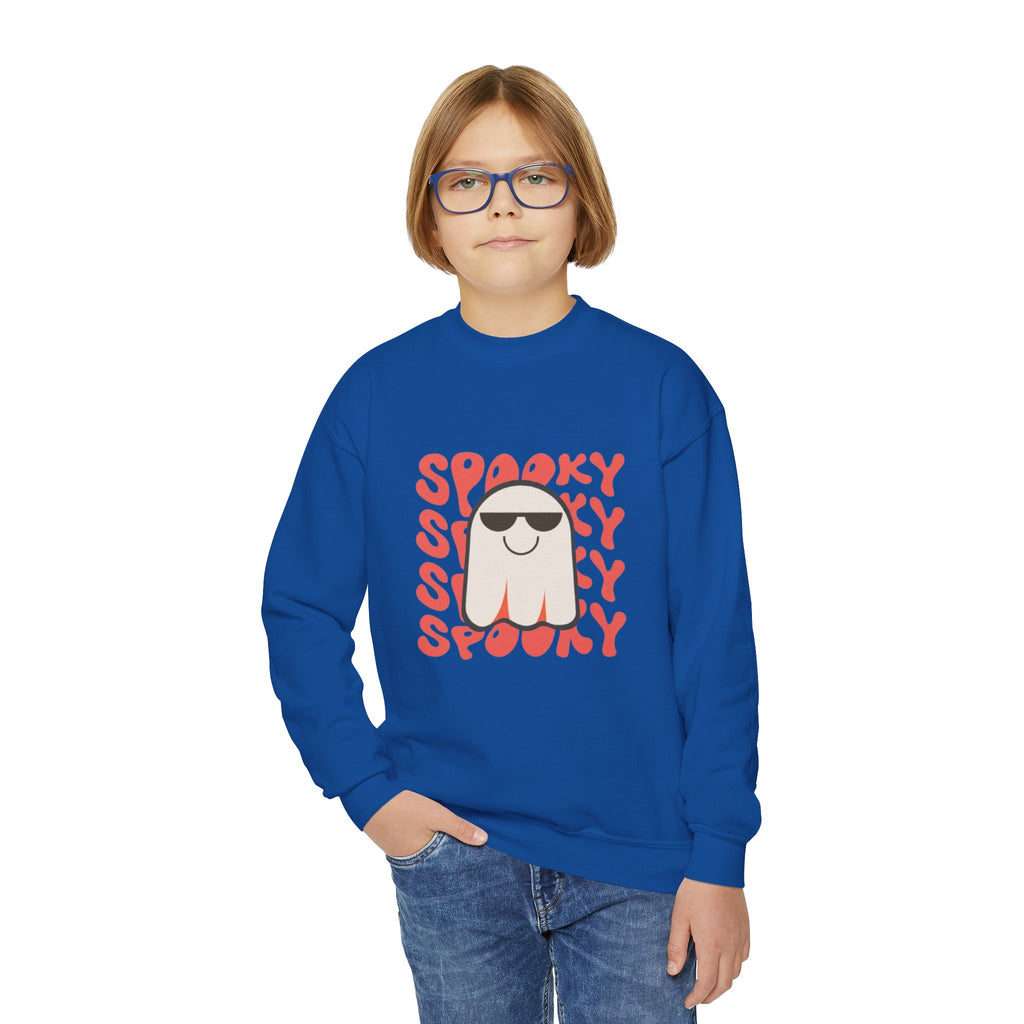 Youth Crewneck Sweatshirt — 'Spooky' Cool Ghost Kids Halloween Sweatshirt
